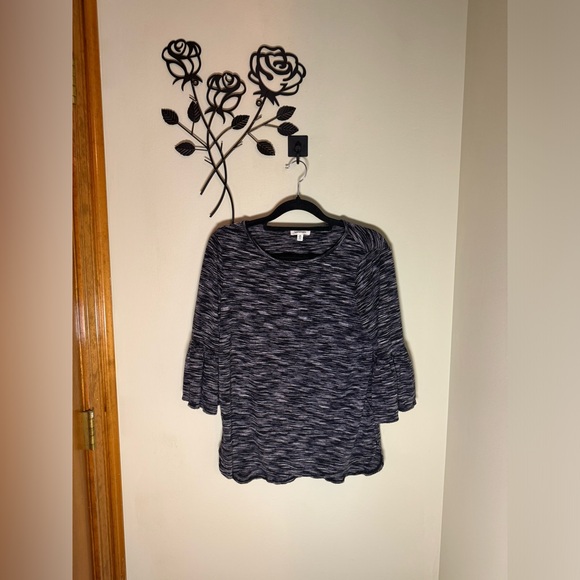 Max Studio Ruffled Bell 3/4 Sleeve Shirt Heathered Charcoal Extra Small - Picture 1 of 4